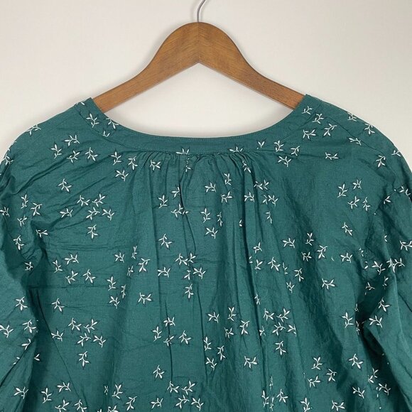 ANA Blouse Womens 2X Plus Green Floral Button Front Relaxed Balloon High Low Top - Picture 5 of 9